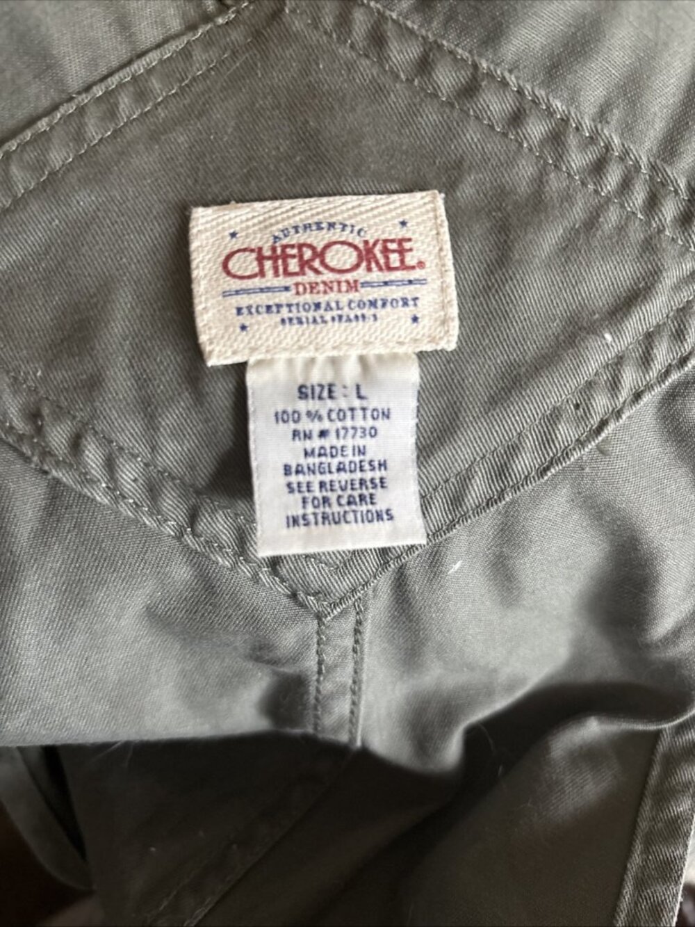 Women’s Vintage Khaki Short Bib Overalls Cherokee Size Large Vintage Cargo PKT - Picture 9 of 10